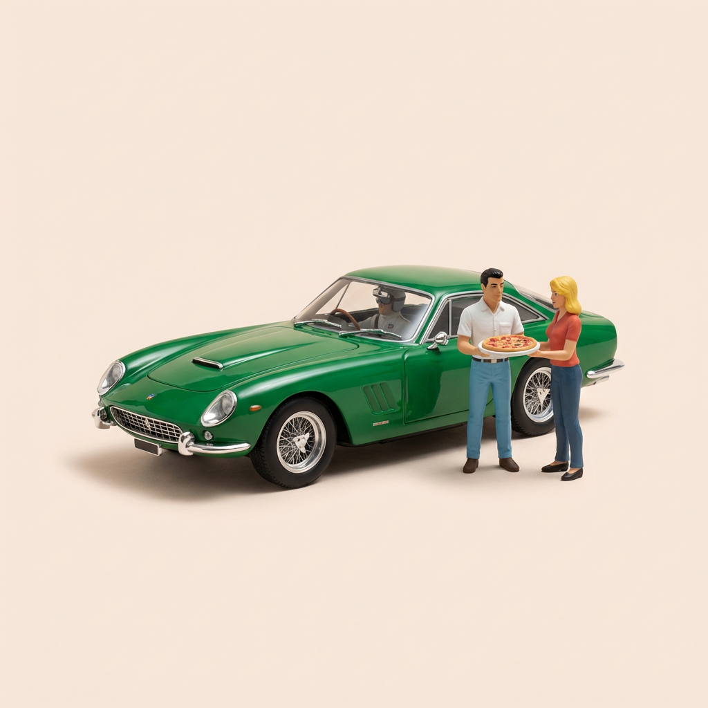 Gréng Auto mat blo-weisse Streifen Nummer E1 Vaillante Sport E (de Circuit vum Schreck) - Comic Michel Vaillant