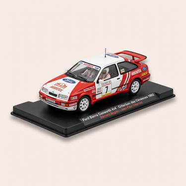 Voiture miniature - Ford Sirra Cosworth 4x4 rouge et blanche numéro 3 - Criterium des Cévennes 1992