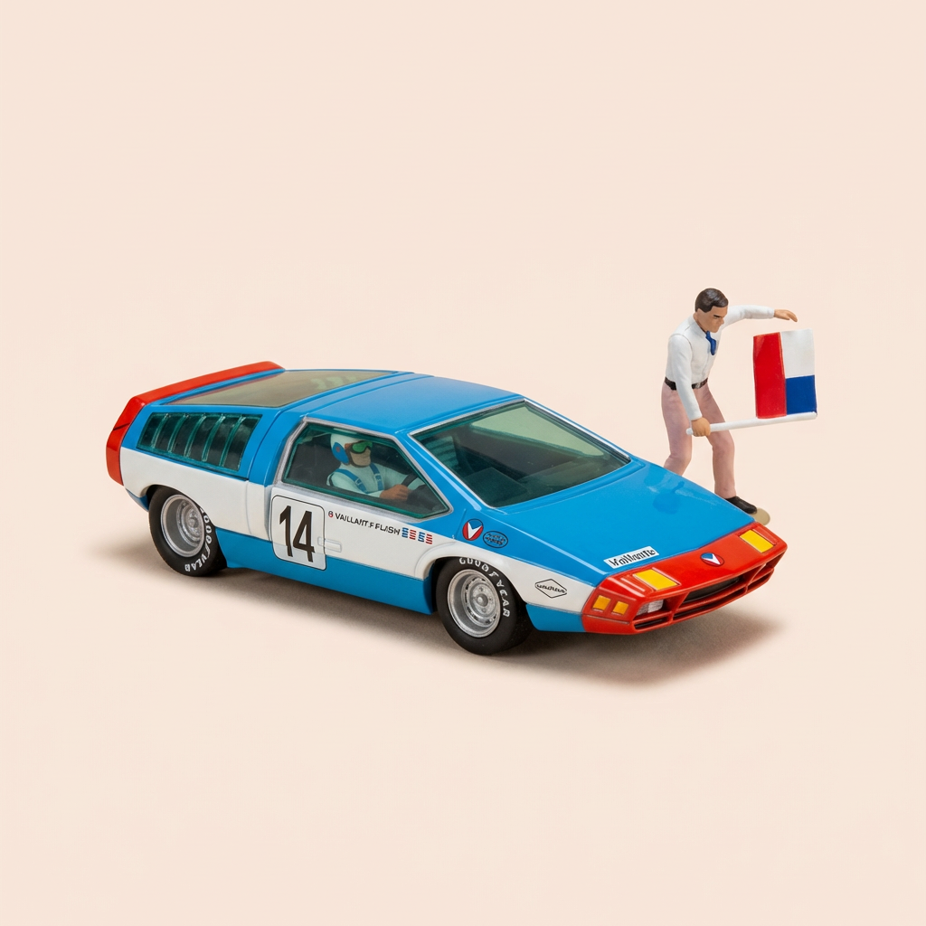 Blau, wäiss an rout Auto Nummer 14 Vaillante Rush (Album Rush) - Comic Michel Vaillant