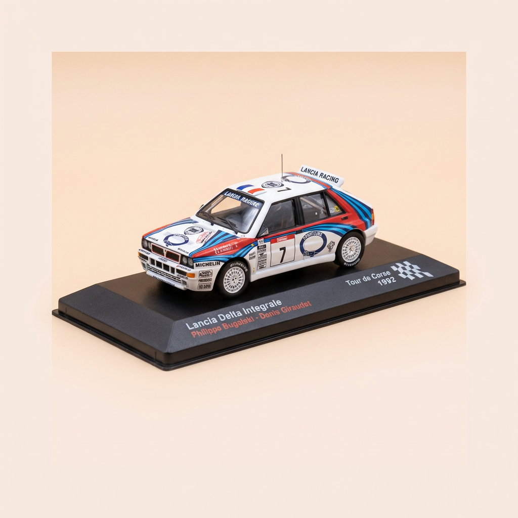 Lancia Delta Integrale biała, czerwona i niebieska numer 7 - Tour de Corse 1992