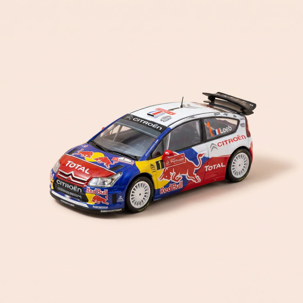 Citroën C4 WRC blanche, bleue, rouge et jaune numéro 1 - rallye du Portugal 2009