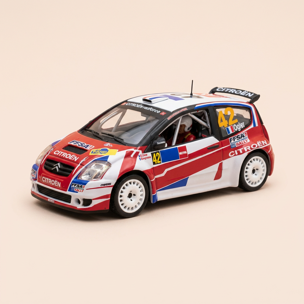 Citroën C2 S1600 wäiss a rout Nummer 42 - Rallye vum Mexiko 2008