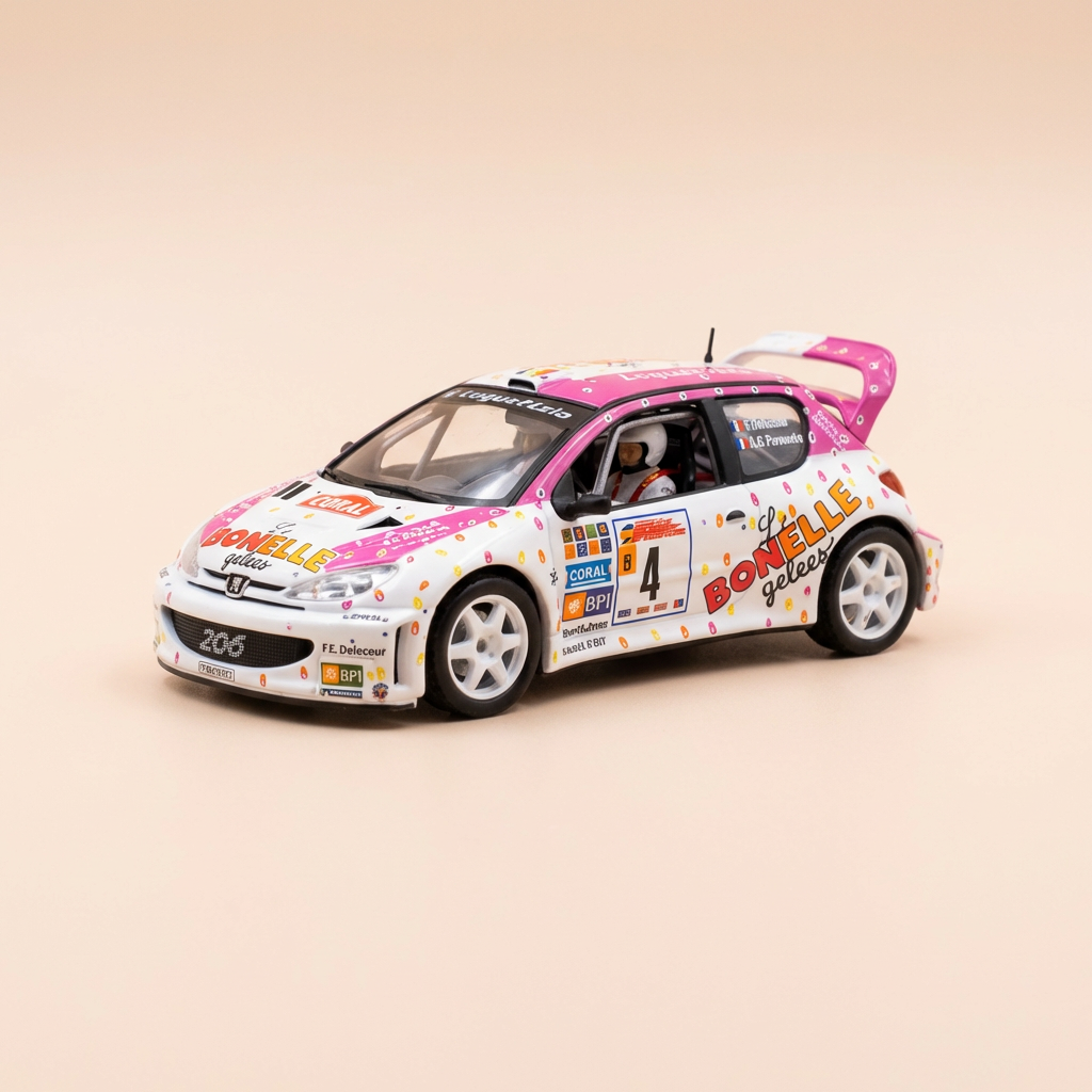 Peugeot 206 WRC biała i różowa numer 4 - rajd Madery 2003