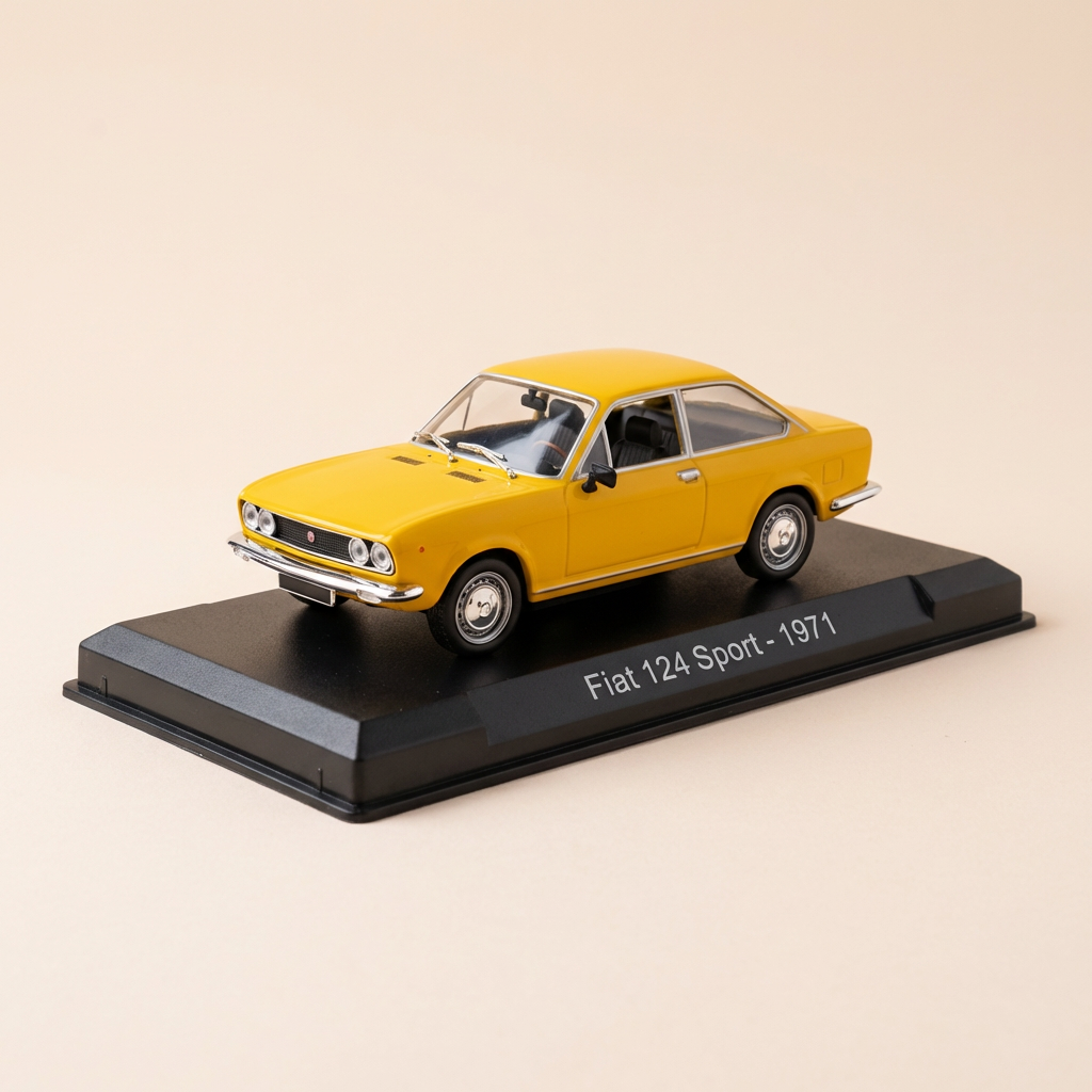 Voiture miniature - Fiat 124 Sport jaune orangée? de 1971 - Auto Plus