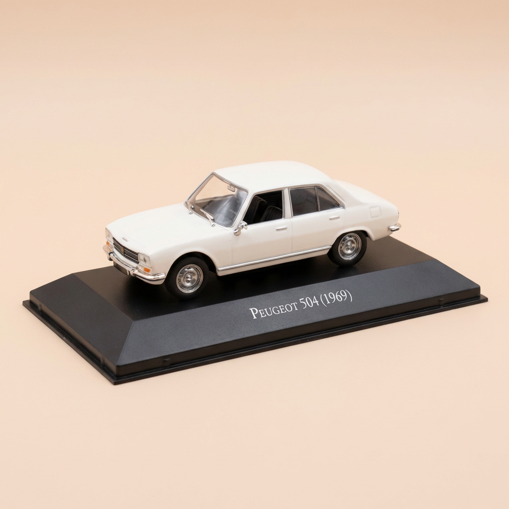 Peugeot 504 wäiss (Spréch op der Faarf um Dack)