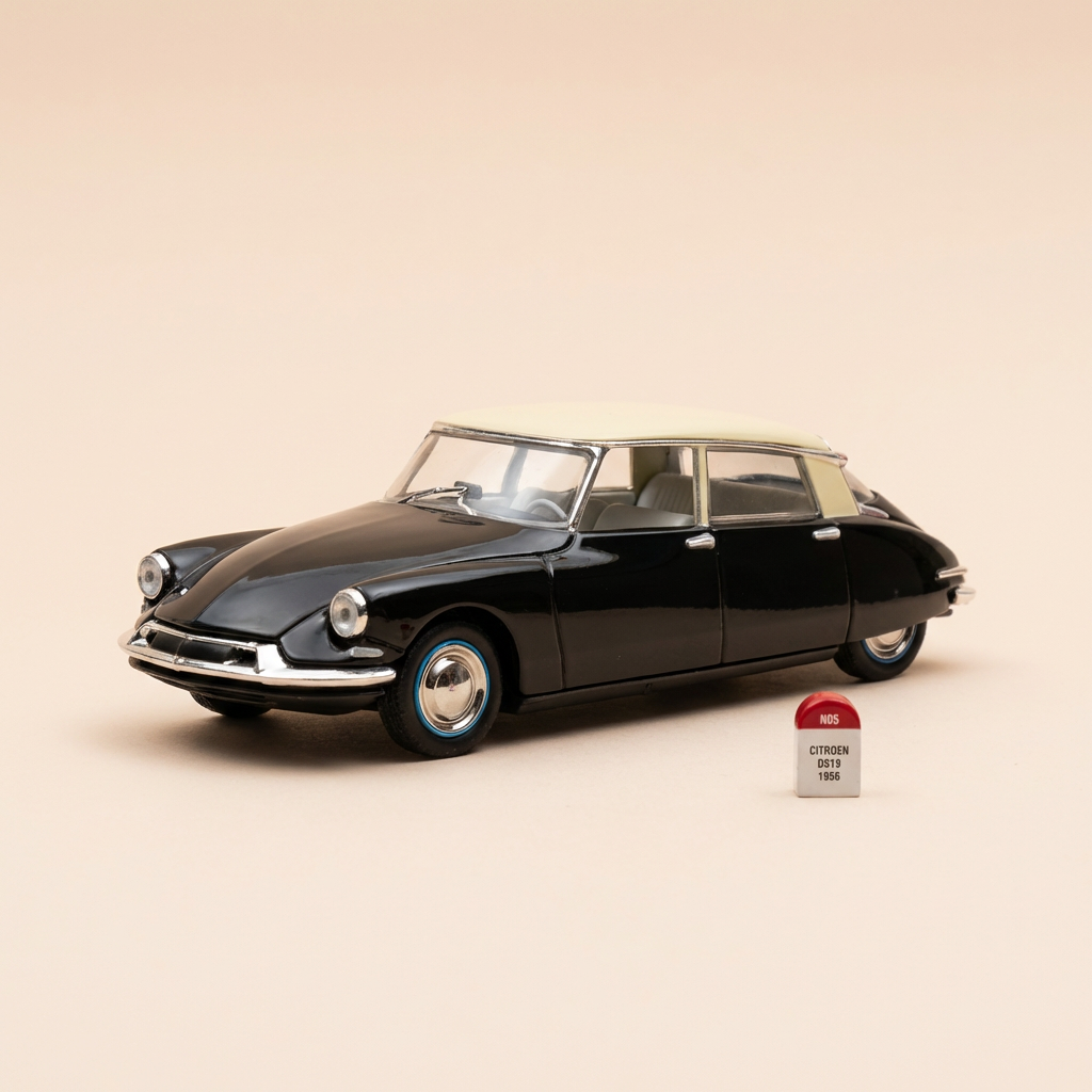 Voiture miniature - Citroën DS 19 noire et toit beige crème de 1956 - collection Nostalgie référence N005