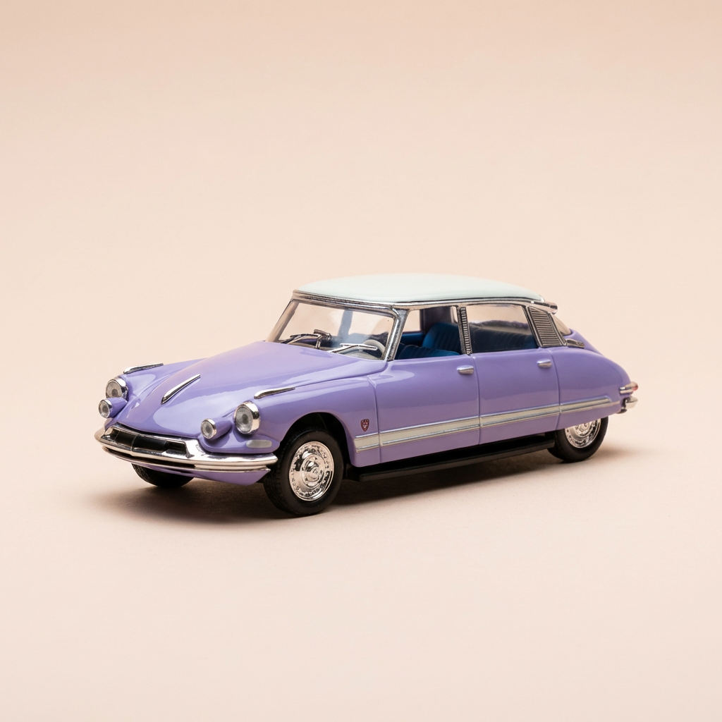 Citroën DS 19 violet mat an engem gebroken wäisse "Accessoires" vun 1959 (an der Blister)