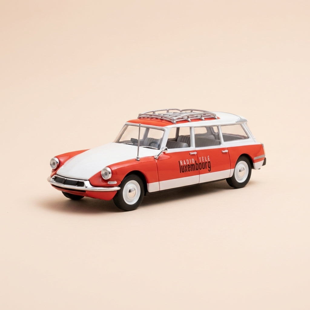 Citroën ID 19 Break in Weiß und Rot mit RADIO TELE LUXEMBOURG Galerie - RTL (in Blister)