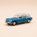Voiture miniature - Citroën ID 19 break bleue et toit blanc avec galerie de 1958 - RIO (boite plexi)