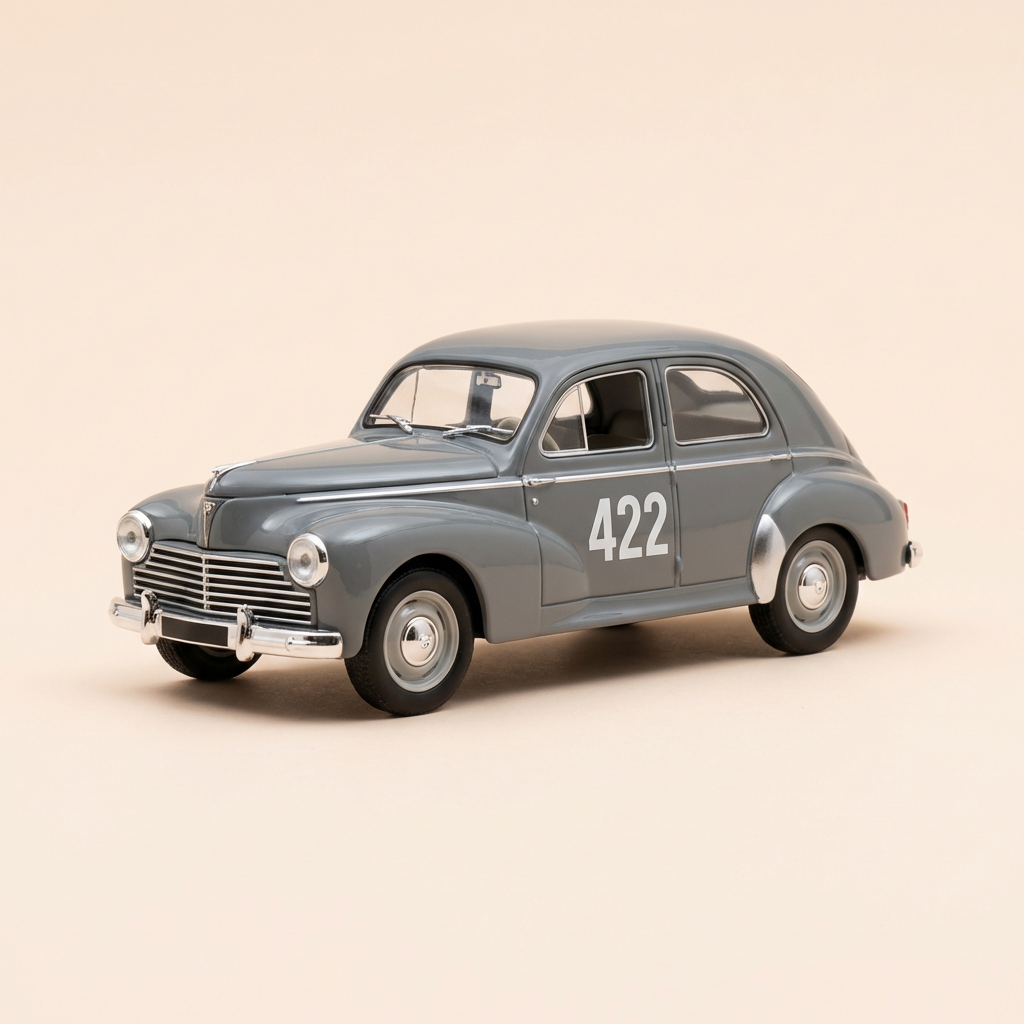 Voiture miniature - Peugeot 203 rallye grise foncée numéro 422 de 1954 - rallye de Monté-Carlo - Solido référence 1936