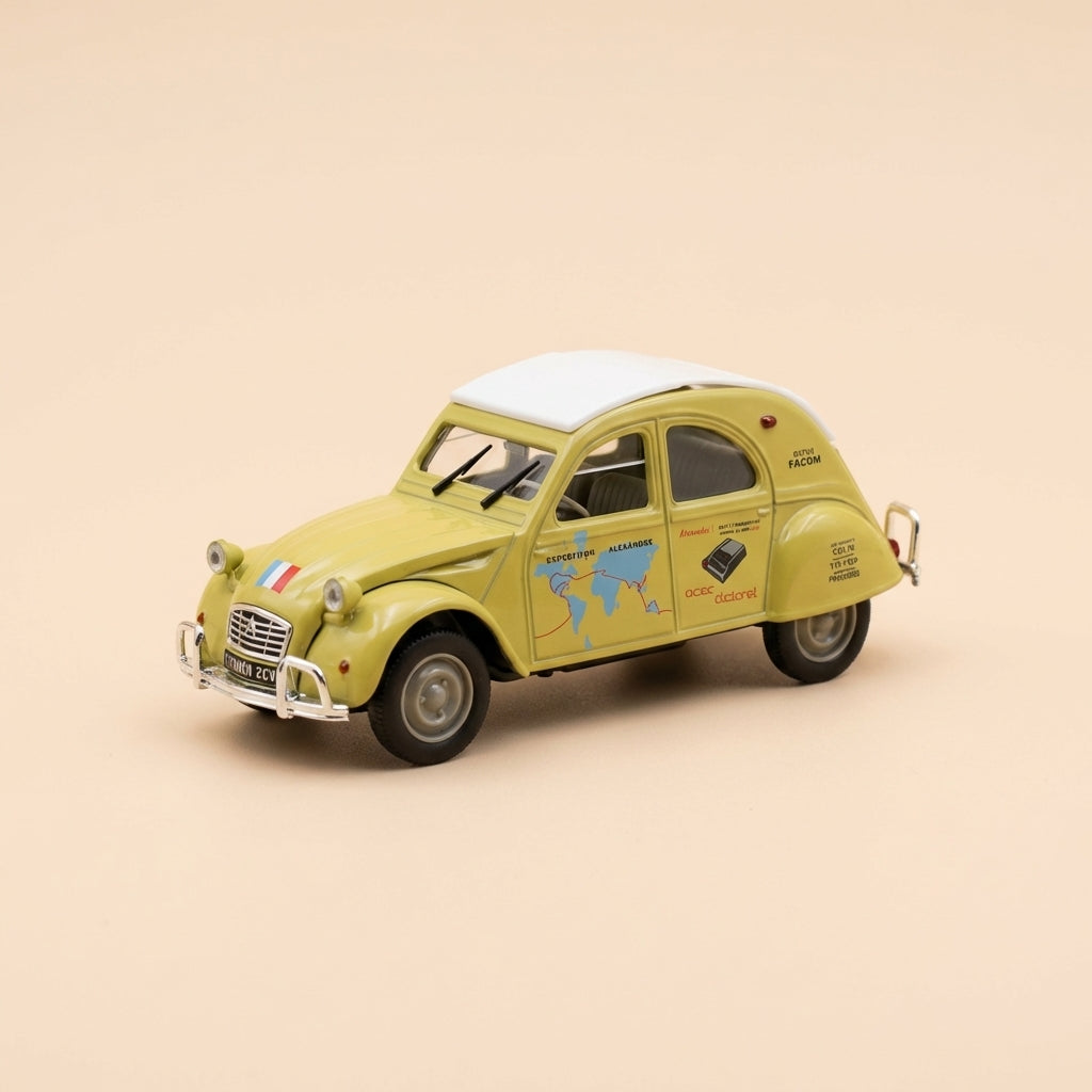 Citroën 2 CV AZLP Senfgelb mit weißem Dach "Expedition (Raid) Alexandre - Norev (in Blister)"