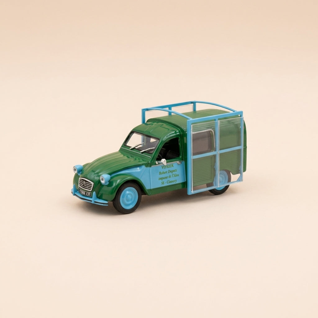 Citroën 2 CV furgoncino verde e blu Vitrier Robert Duputz a Clamecy (58) - (sotto blister)