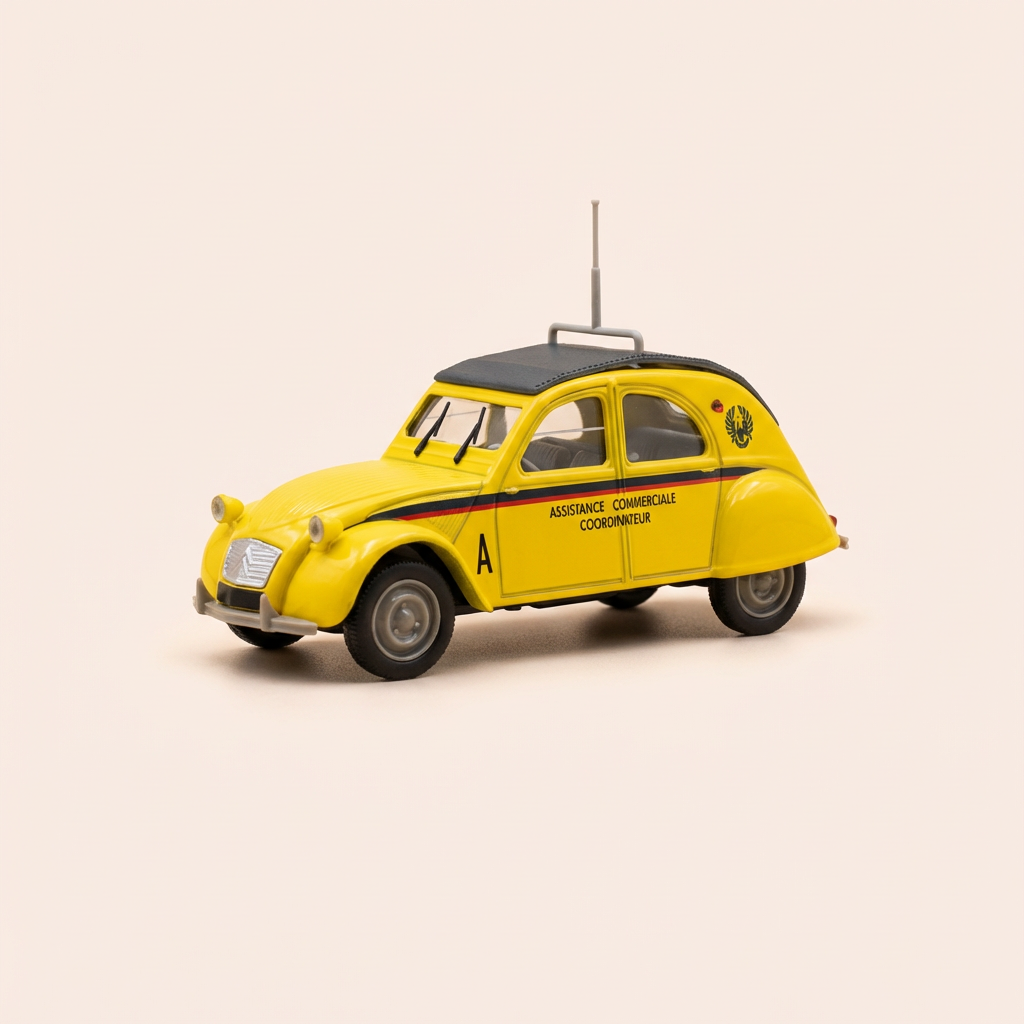 Citroën 2 CV AZLP gelb mit blauen und roten Streifen KOMMERZIELLE ASSISTENZ KOORDINATOR - Norev (in Blister)