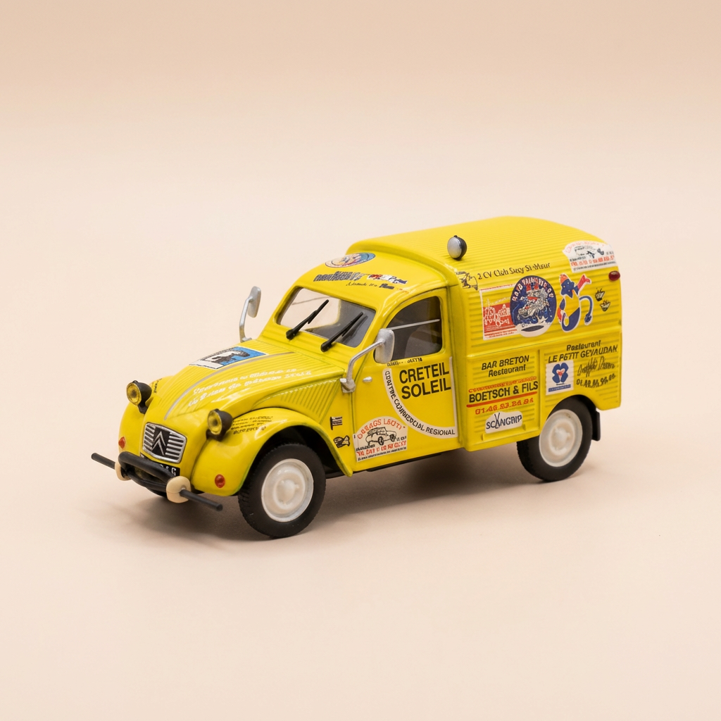 Citroën 2 CV AZU fourgonnette jaune avec publicités - Norev (sous blister)