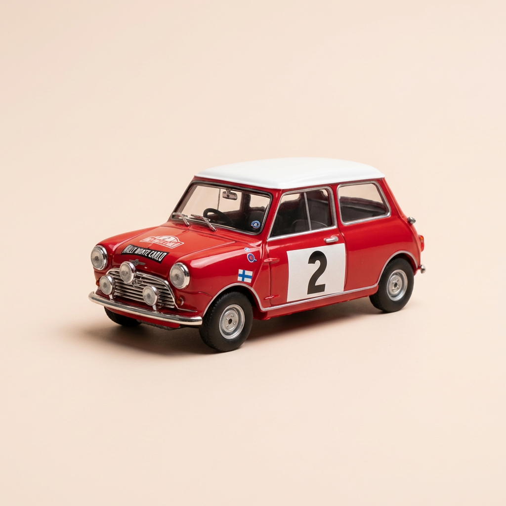 BMC Cooper S czerwony z białym dachem numer 2 - rajd Monte Carlo 1966 (zwycięzca) - IXO referencja RAC085