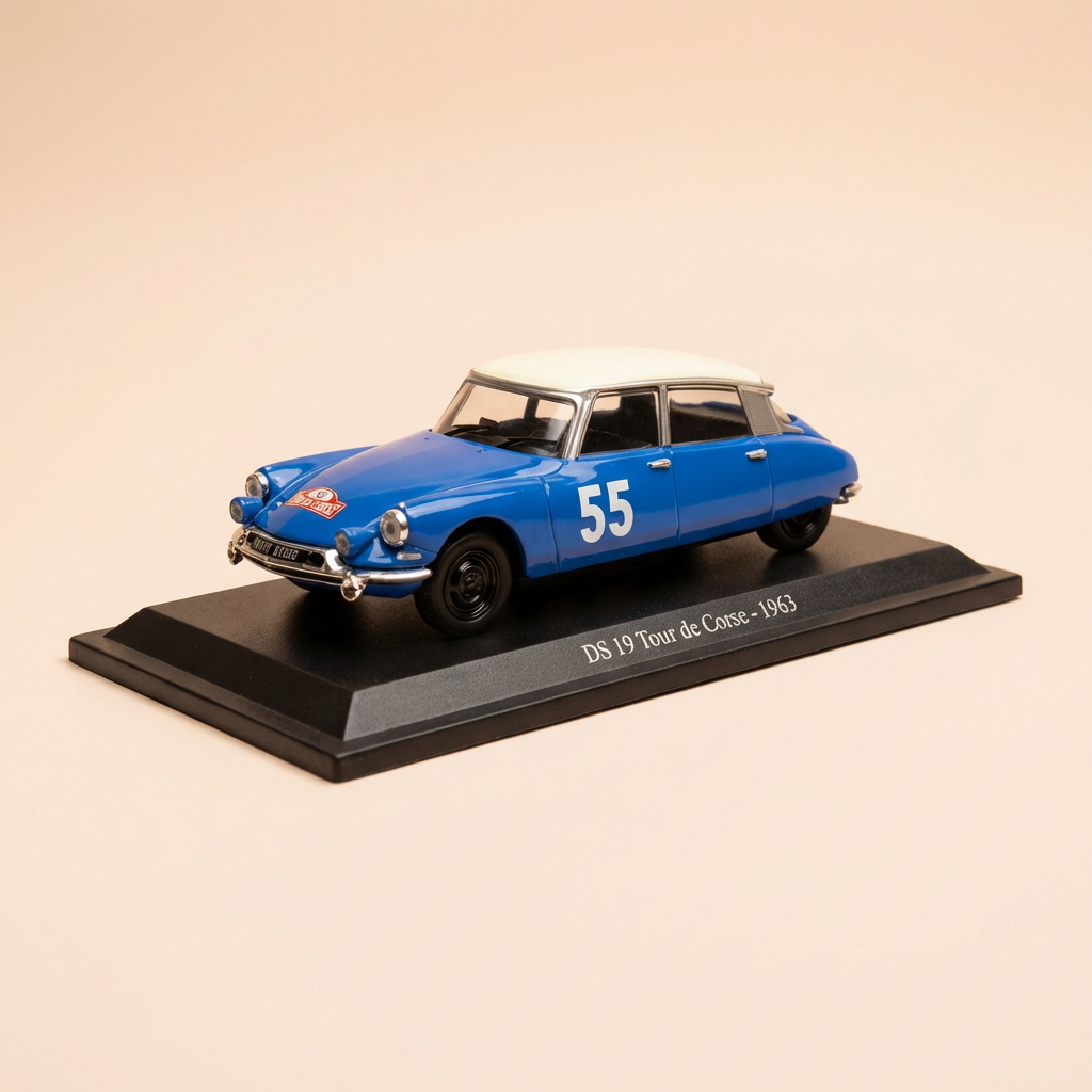 Citroën DS 19 blue with cream-colored roof number 55 - Tour de Corse 1963