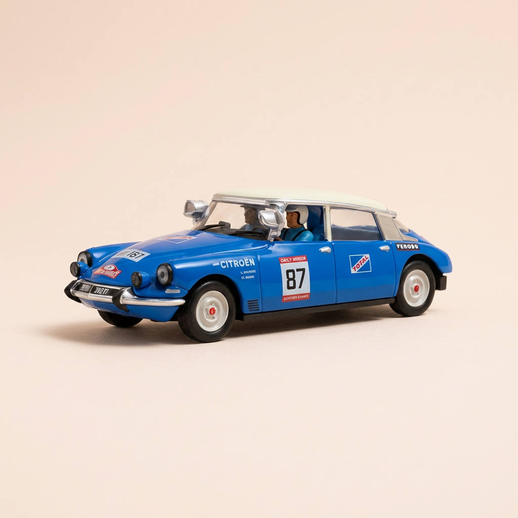 Citroën DS 21 bleue et toit couleur crème numéro 87 - Londres-Sydney de 1968