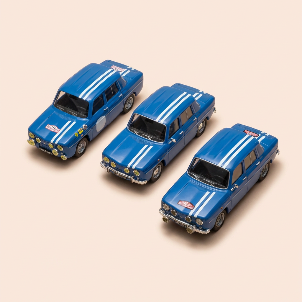 Renault 8 Gordini blo - Gebuertsdatumset mat 3 Auto fir d'40 Joer vun der R8 Gordini (1964 - 2004) - blo Rechteckset - NOREV