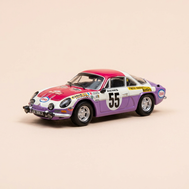 Voiture miniature - Renault Alpine A110 rouge, blanche et violette numéro 55 - rallye de Monté-Carlo de 1973 - TROFEU référence COF 03 (édition limitée)