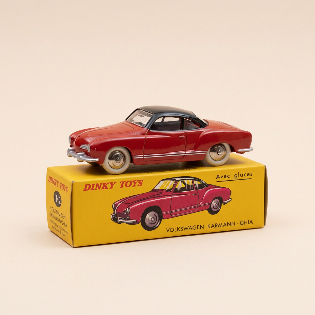 Voiture miniature - Volkswagen Karmann-Ghia rouge foncée et toit noir - Dinky-Toys (édition Atlas) - N°24 M