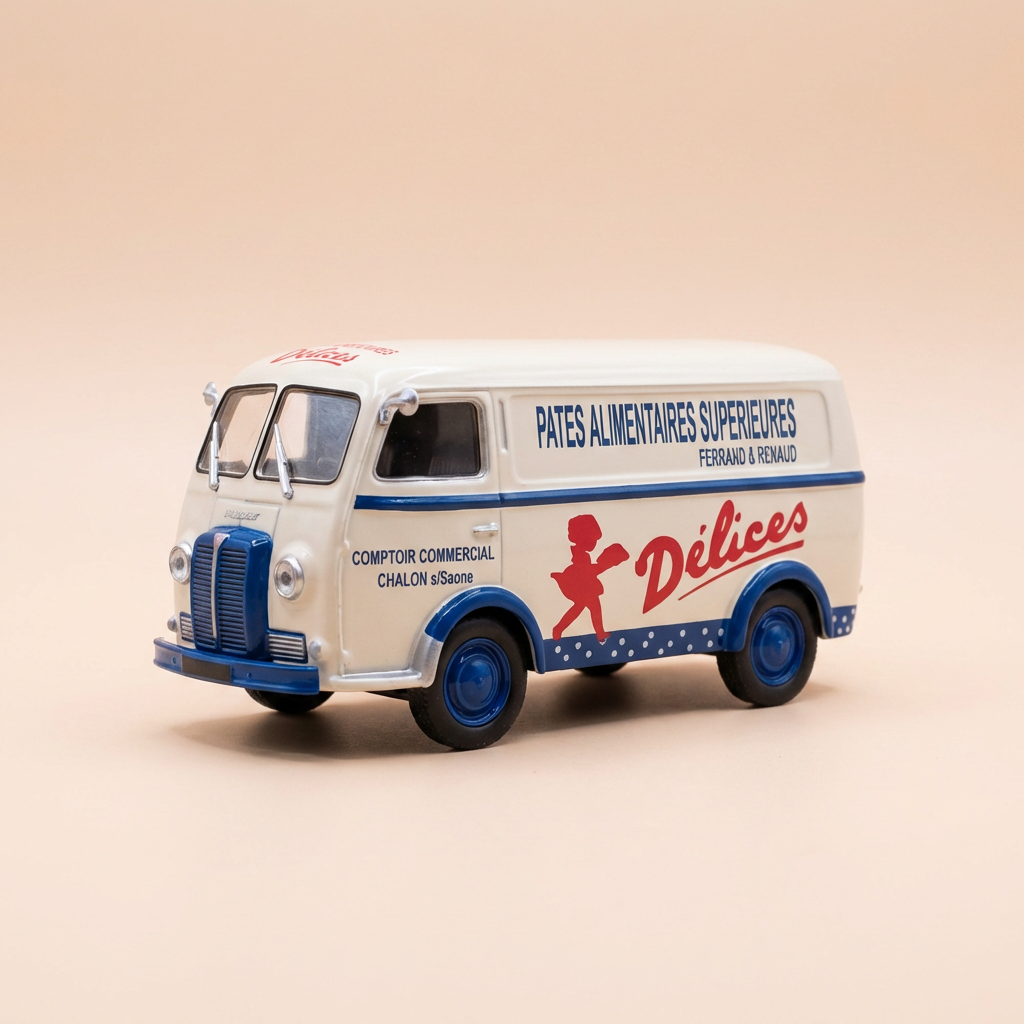 Peugeot D3A beige con pubblicità sulla pasta DELICES (Délices)