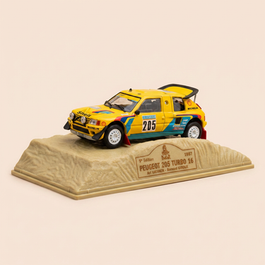 Voiture miniature - Peugeot 205 Turbo 16 jaune numéro 205 - Paris-Dakar