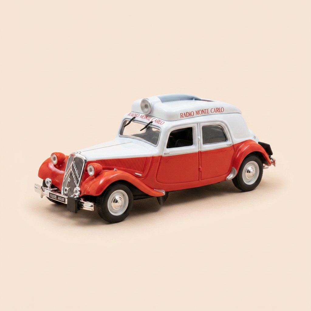 1952 Citroën Traction 15-Six Rood en Wit - RMC (Radio Monte-Carlo) (Plexi Box)