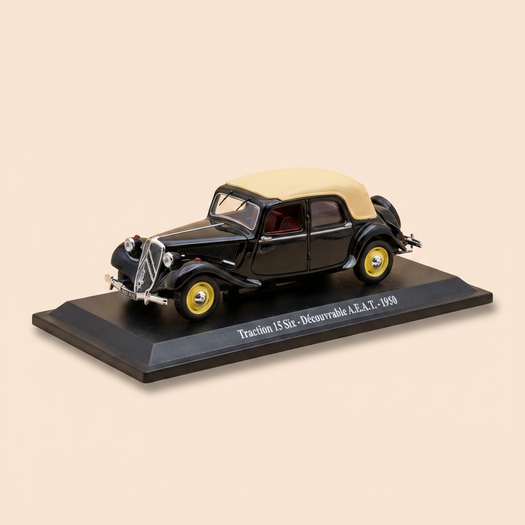 Citroën traction 15 six découvrable A.E.A.T. czarna z beżowym dachem z 1950 roku