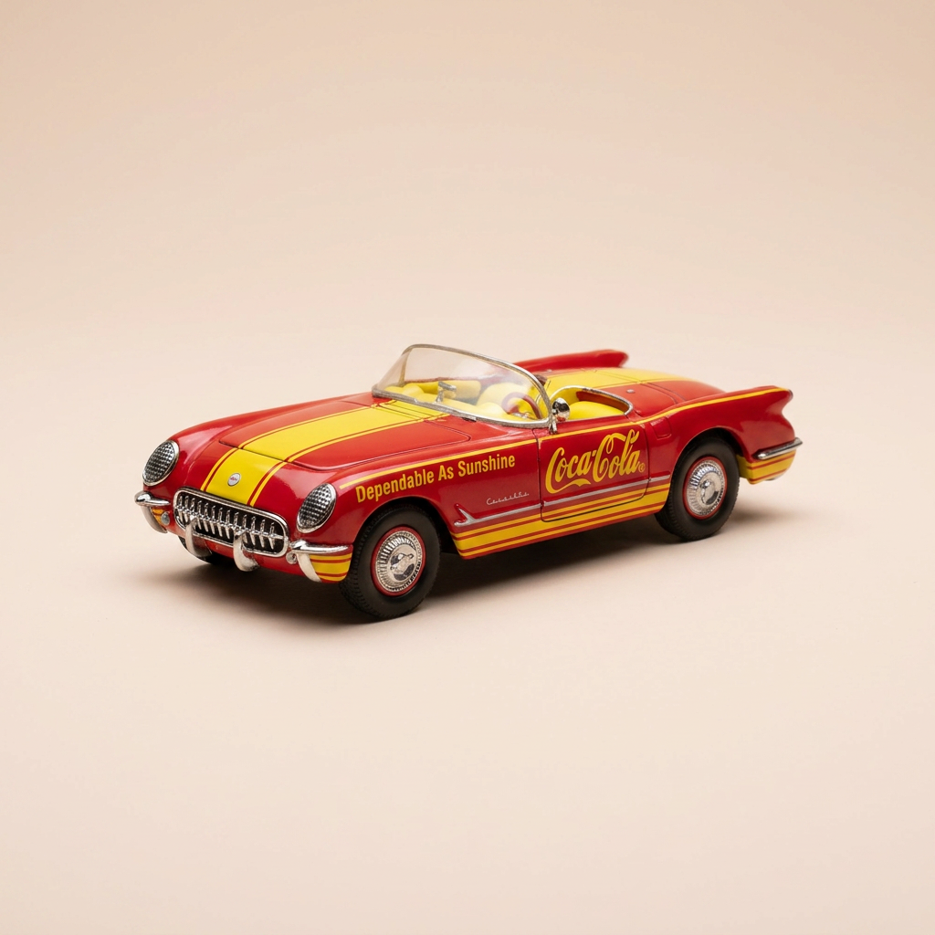 1953 Rode en Gele Chevrolet Corvette COCA-COLA - MATCHBOX (Amerikaans Auto)