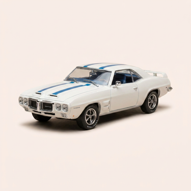 Voiture miniature - Pontiac Firebird Trans Am coupé blanche et bleue de 1969 (voiture américaine)