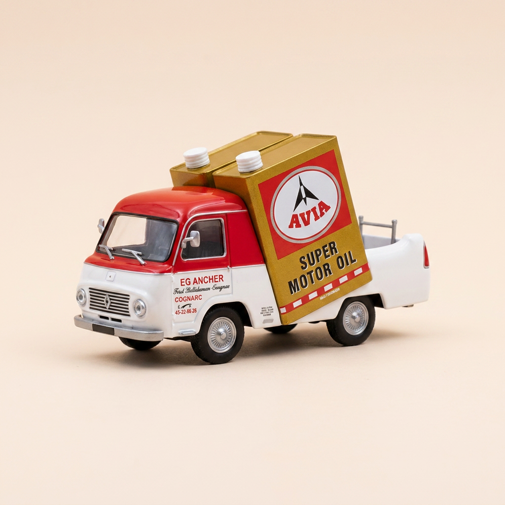 Renault 1000 Kg blanc et rouge avec publicité AVIA