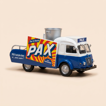 Voiture miniature - Renault 2500 Kg bleue et beige avec publicité PAX (lessive) - véhicule publicitaire du tour de France