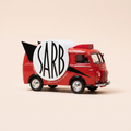 Voiture miniature - Peugeot D4A rouge avec publicité SARB (aliments pour animaux) - véhicule publicitaire du tour de France