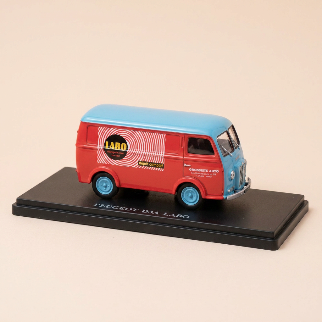 Peugeot D3A pinkish-red and blue with LABO oils advertisement