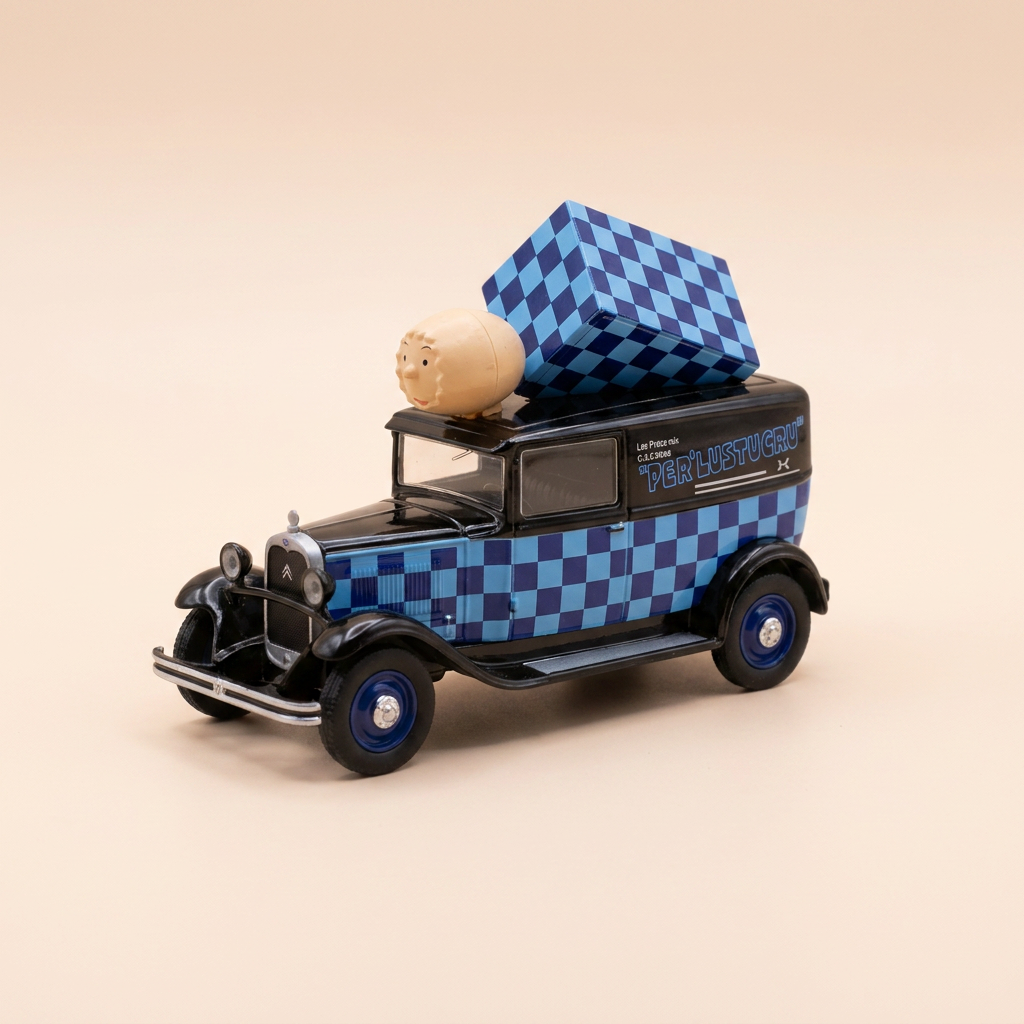Citroën C4 blue and black with PER' LUSTUCRU pasta advertising