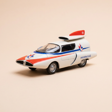 Voiture miniature - Renault Floride blanche, bleue et rouge, numéro 2 - avec publicité PROPAGAZ - la fusée Propagaz