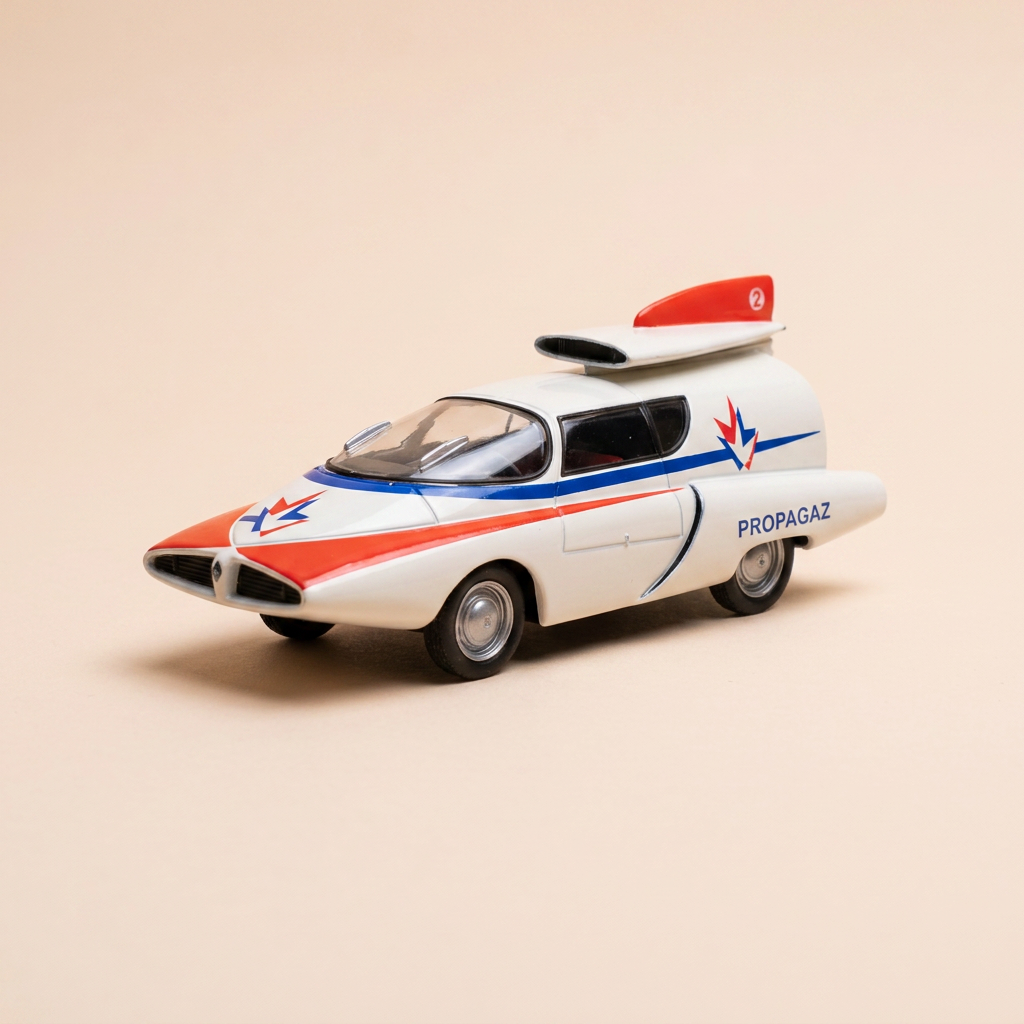 Renault Floride Weiß, Blau und Rot, Nummer 2 - mit PROPAGAZ-Werbung - die Propagaz-Rakete