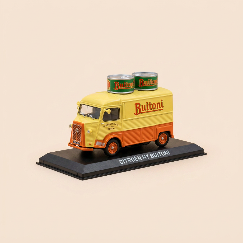 Citroën HY black, yellow, and orange with BUITONI advertising