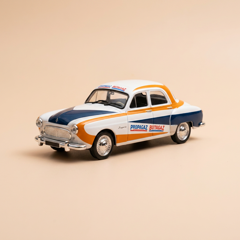 Voiture miniature - Renault Frégate blanche, bleue et orange avec publicité BUTAGAZ