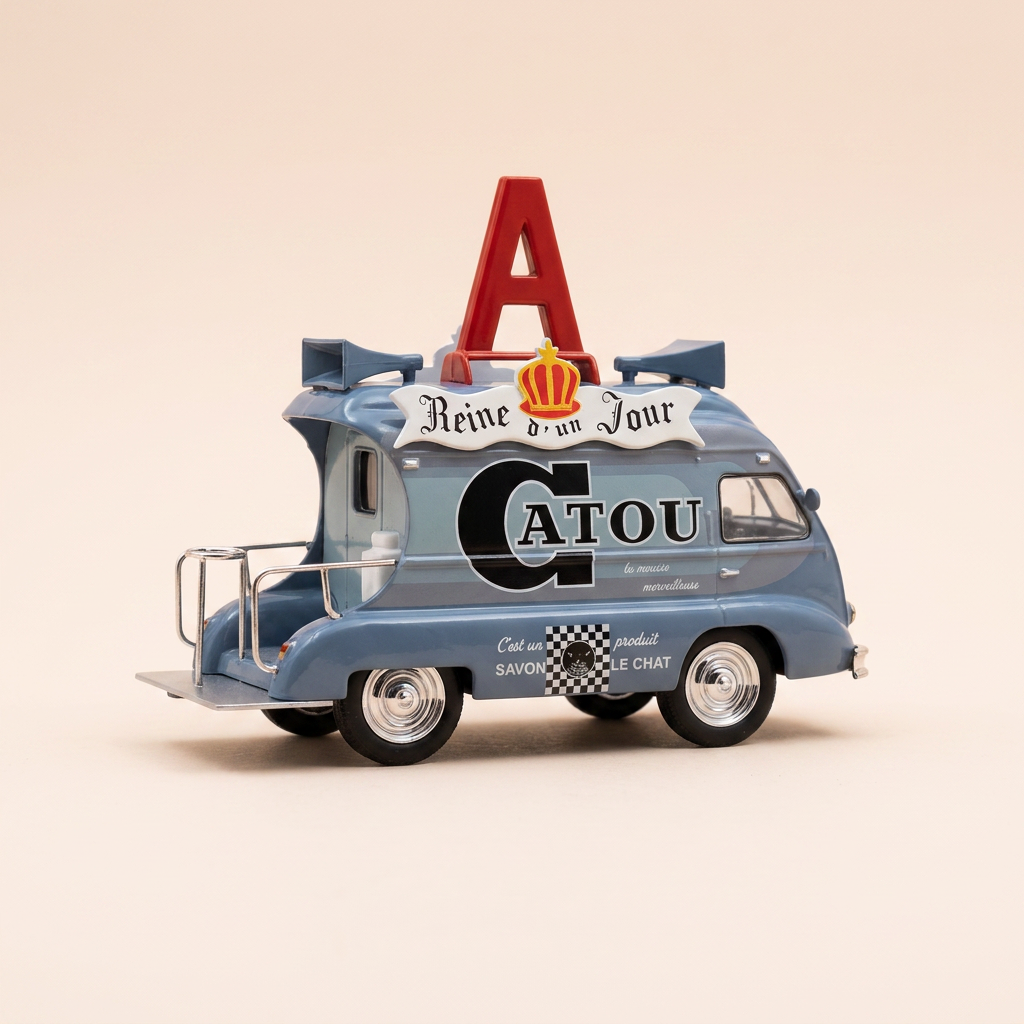 Renault 1000 Kg gris avec publicité CATOU (lessive) - avec la lettre A sur le toit