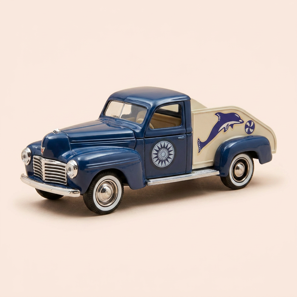Dodge publicitaire bleu et blanc (avec dessin de dauphin et ballon) - Solido référence 4423