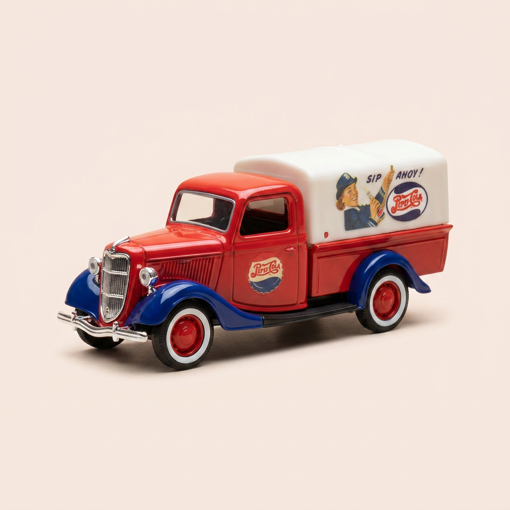 Ford pick-up Truck bâché rouge et bleu et bâche blanc cassé avec publicité PEPSI-COLA - Solido référence 99056 (avec boite en carton)