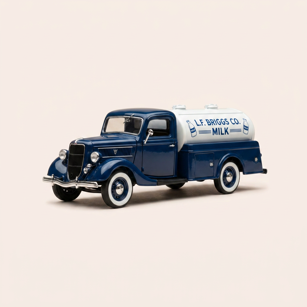 Ford V8 mleczarski niebieski z białym zbiornikiem z 1936 roku - Solido nr 4440 (z kartonowym pudełkiem)