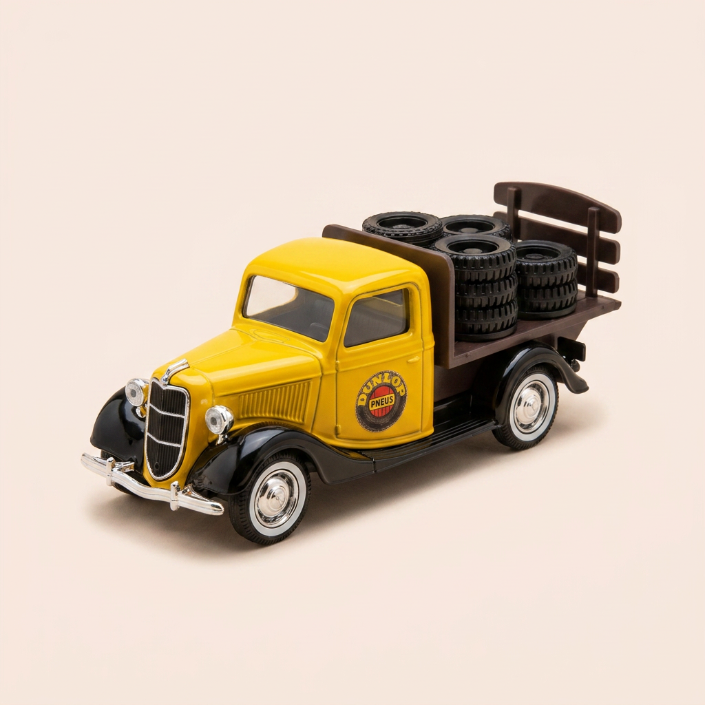 Ford plateau jaune et noir de 1936 (publicité Dunlop) avec pneux - Solido référence 4443 (avec boite en carton)