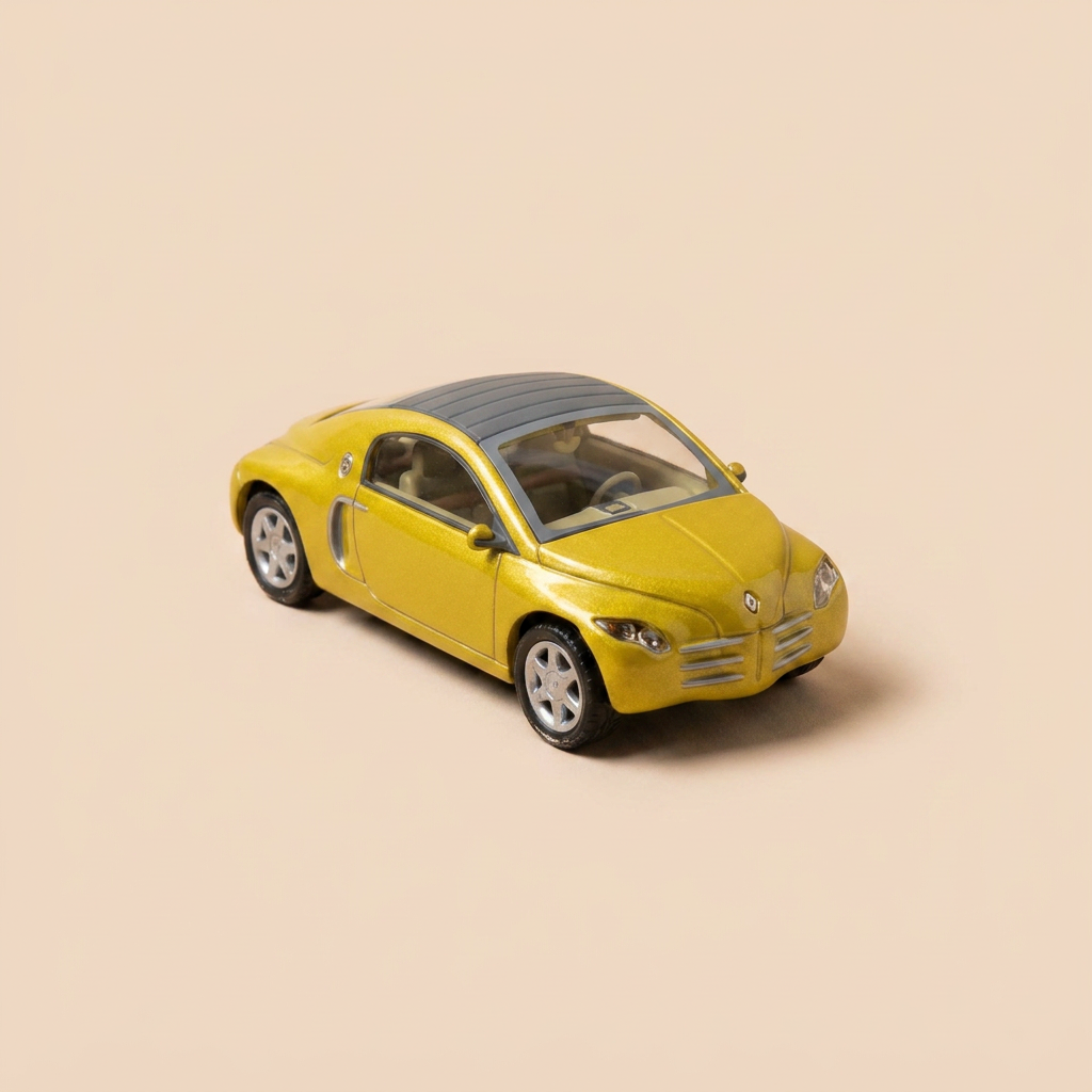 Voiture miniature - Renault Fiftie jaune de 1996 - concept car  - coffret carré marron - NOREV