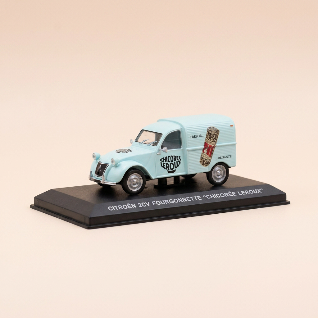 Citroën 2 CV fourgonnette bleu pâle? - publicité pour la chicorée LEROUX