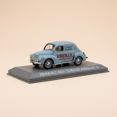 Voiture miniature - Renault 4 CV grise - Publicité sur le cirage ABEILLE