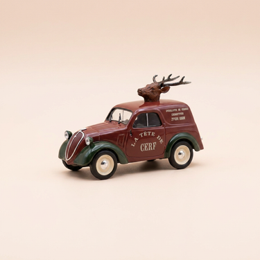 Voiture miniature - Simca 5 fourgonnette marron - Publicité pour la charcuterie "La Tête de Cerf" à Orion (79100)