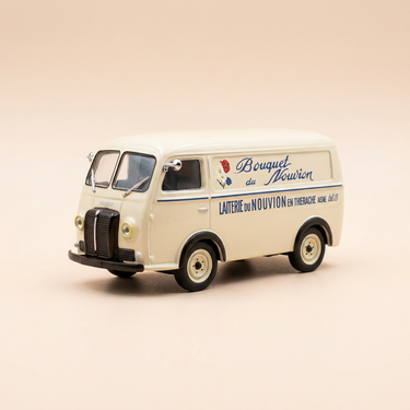 Voiture miniature - Peugeot D3A beige - Publicité Bouquet du Nouvion - laiterie du Nouvion en Thérache (dans l'Aisne)