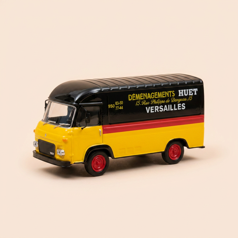 Saviem SG2 Geel, Rood en Zwart - Déménagements Huet Advertentie (Versailles)
